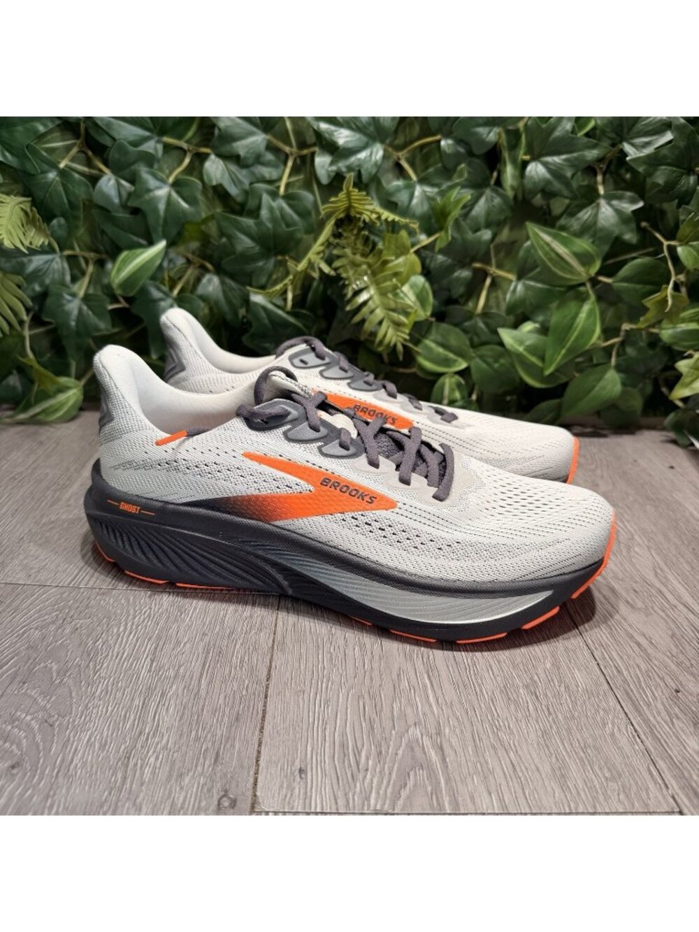 Brooks Ghost 17 Running Shoes Oyster Mushroom/ Orange/ Ebony , Men's 8 D